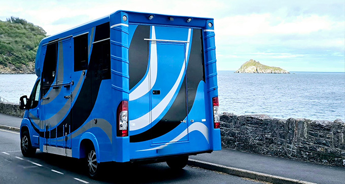 HCS Horse Transport's horse box parked next to the seafront